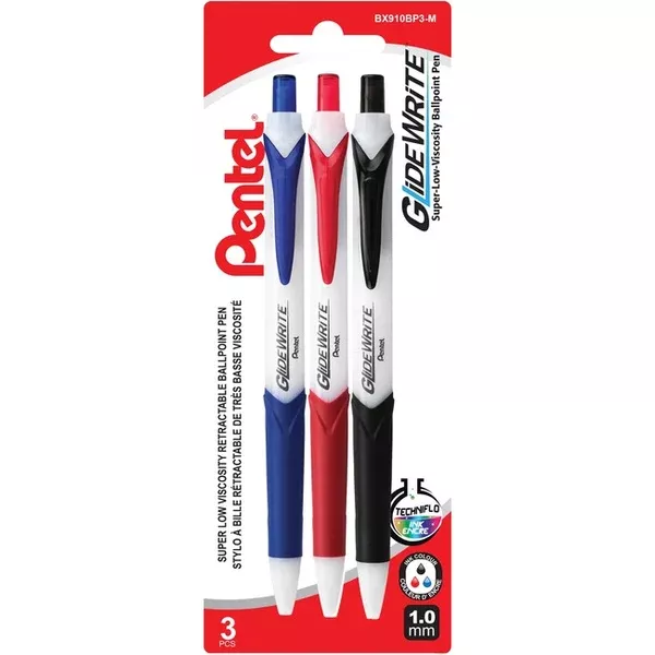 GlideWrite Ballpoint Pen with TechnIFlo Ink, (1.0mm) Bold Point, 3PC Assorted Pack (PENBX910BP3M)