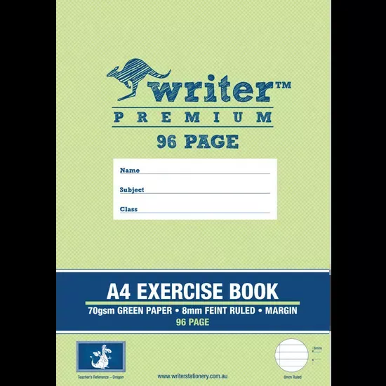 Writer Premium Exercise Book Green A4 8 mm 96p