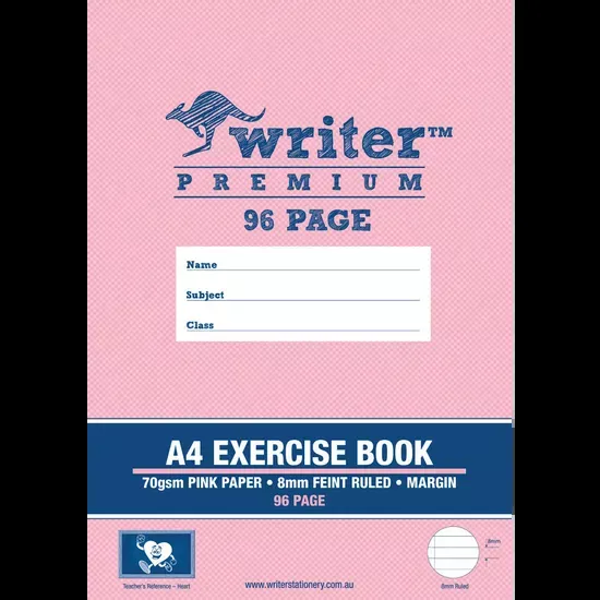 Writer Premium Exercise Book Pink A4 8 mm 96p